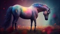 A colorful unicorn and rainbow bokeh, Generative AI, illustration Royalty Free Stock Photo