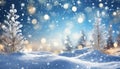 MAGICAL WINTER BACKGROUND WITH SNOW, SNOW FLAKES AND SOFT BOKEH LIGHTS ON BLUE SKY, COLD BACKDROP FOR CHRISTMAS, SNOWY STILL LIFE