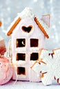 Magical winter christmas picture. Gingerbread house with snow. Royalty Free Stock Photo