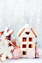 Magical winter christmas picture. Gingerbread house with snow. Royalty Free Stock Photo