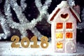 Magical winter christmas picture. Gingerbread house with snow. Royalty Free Stock Photo