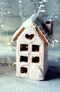 Magical winter christmas picture. Gingerbread house with snow. Royalty Free Stock Photo