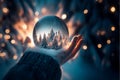 A magical winter Christmas tale inside a glass ball Royalty Free Stock Photo