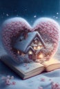 A Magical Winter dreamy. Concept painting about Love, romance and Valentines Day. Fairytale, Soft Cotton Candy style. Ai generated