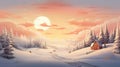 Magical Winter forest scene. Trees in winter woods covered with snow. Dreamy background for Christmas or New Year greetings.