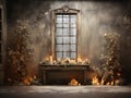 Magical winter holiday background, Christmas apartment decor on a dark background