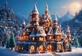 Magical winter holiday town. Christmas fairytale castle. Generative AI