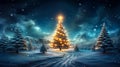 Magical Winter Landscape with Dazzling Christmas Tree 3D Rendering Royalty Free Stock Photo