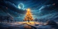 Magical Winter Landscape with Dazzling Christmas Tree 3D Rendering Royalty Free Stock Photo