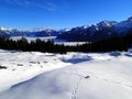 Magical winter landscape with fog inversion weatheres in the Alps - Vorarlberg Austria Europe Royalty Free Stock Photo