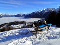 Magical winter landscape with fog inversion weatheres in the Alps - Vorarlberg Austria Europe Royalty Free Stock Photo