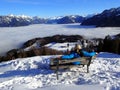 Magical winter landscape with fog inversion weatheres in the Alps - Vorarlberg Austria Europe Royalty Free Stock Photo