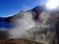 Magical winter landscape with fog inversion weatheres in the Alps - Vorarlberg Austria Europe Royalty Free Stock Photo