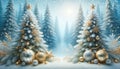 Magical winter landscape with glistening Christmas trees