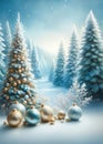 Magical winter landscape with glistening Christmas trees