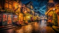 Enchanting European Cityscape with Christmas Lights. Generative AI