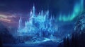 A magical winter wonderland at night, with ice castles. Resplendent.