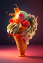 magical world of fantastic colorful ice cream, fruits, and syrup made with generative AI