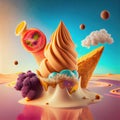 magical world of fantastic colorful ice cream, fruits, and syrup made with generative AI