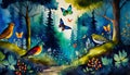 magically fantasy forest with butterflies Royalty Free Stock Photo