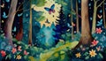 magically fantasy forest with butterflies Royalty Free Stock Photo