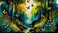 magically fantasy forest with butterflies Royalty Free Stock Photo