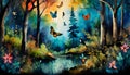 magically fantasy forest with butterflies Royalty Free Stock Photo
