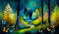 magically fantasy forest with butterflies Royalty Free Stock Photo