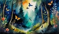 magically fantasy forest with butterflies Royalty Free Stock Photo