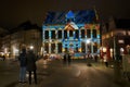 Magically illuminated `SchÃÂ¼tting` building at the market square in Bremen, Germany