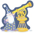 Magician astrologer with an old telescope