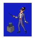 magician cartoon character shows tricks with a hat illustration fun