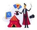 Magician at a circus performance - modern colored vector poster
