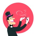 Magician doing a trick with Magic wand.Vector background illustration isolated on white. Royalty Free Stock Photo