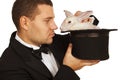 Magician face to face with a rabbit in a top hat Royalty Free Stock Photo