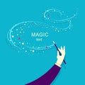 Magician hand and Magic wand background illustration. Royalty Free Stock Photo