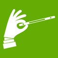 Magician hand with a magic wand icon green