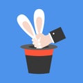Magician hand pull rabbit out of hat, flat design
