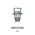 magician icon vector from fair collection. Thin line magician outline icon vector illustration. Linear symbol for use on web and