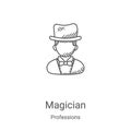 magician icon vector from professions collection. Thin line magician outline icon vector illustration. Linear symbol for use on