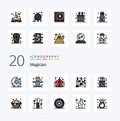 20 Magician Line Filled Color icon Pack. like hat. light. circus. flame. burning