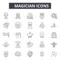 Magician line icons, signs, vector set, outline illustration concept