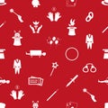 Magician and magic theme set of icons seamless red pattern eps10 Royalty Free Stock Photo