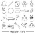 Magician and magic theme set of outline icons eps10