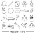 Magician and magic theme set of outline icons eps10 Royalty Free Stock Photo