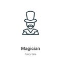 Magician outline vector icon. Thin line black magician icon, flat vector simple element illustration from editable fairy tale Royalty Free Stock Photo