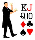 Magician performing trick with cards illustration.