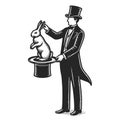 Magician Pulling Rabbit Hat Vintage Illustration Royalty Free Stock Photo