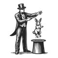 Magician Pulling Rabbit Hat Vintage Illustration Royalty Free Stock Photo