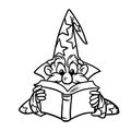 Magician reading a book of magic illustration cartoon outline